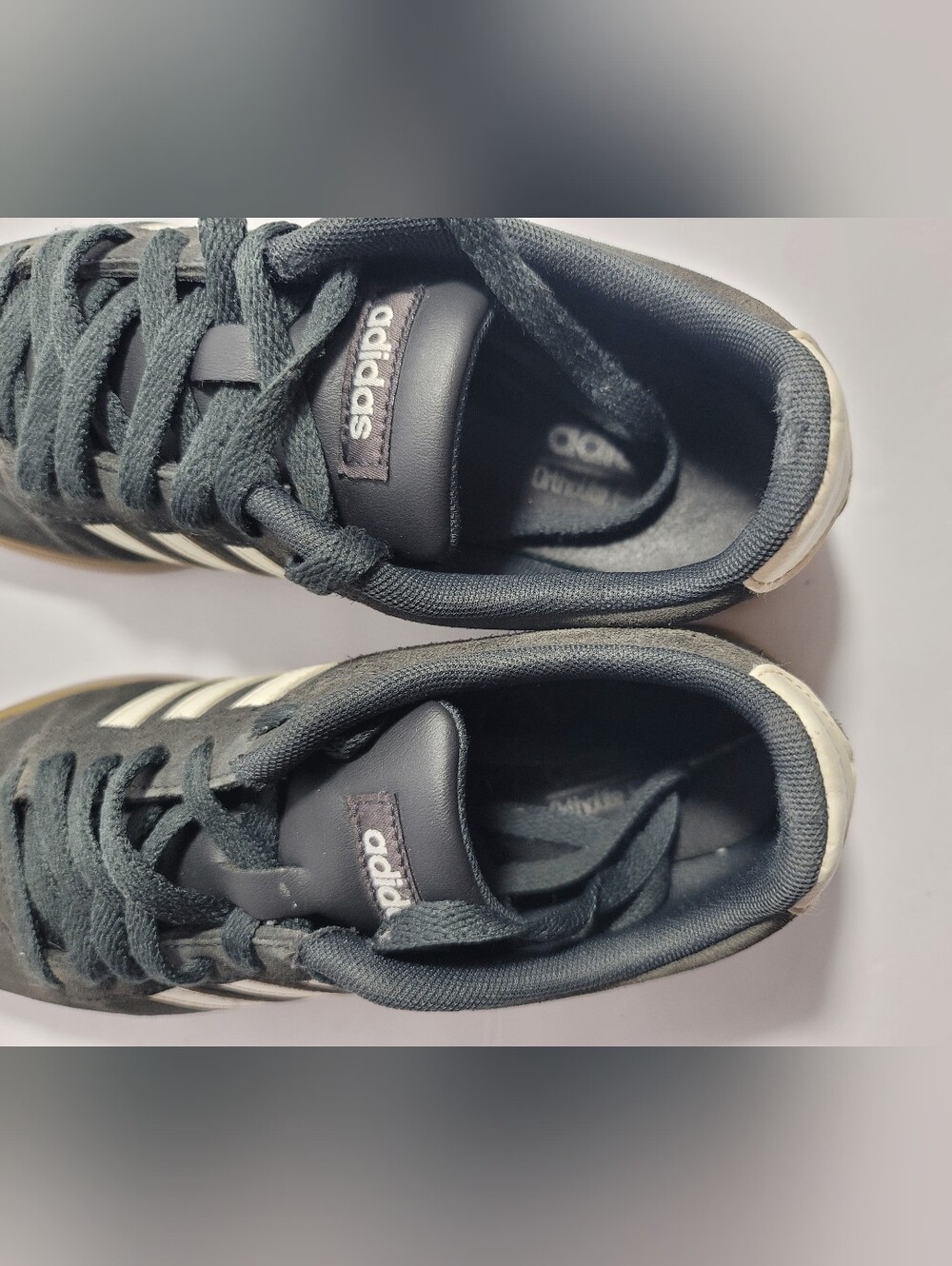 adidas Dark Gray Suede Sneakers with Cream Stripes and Gum Sole - Picture 6 of 7